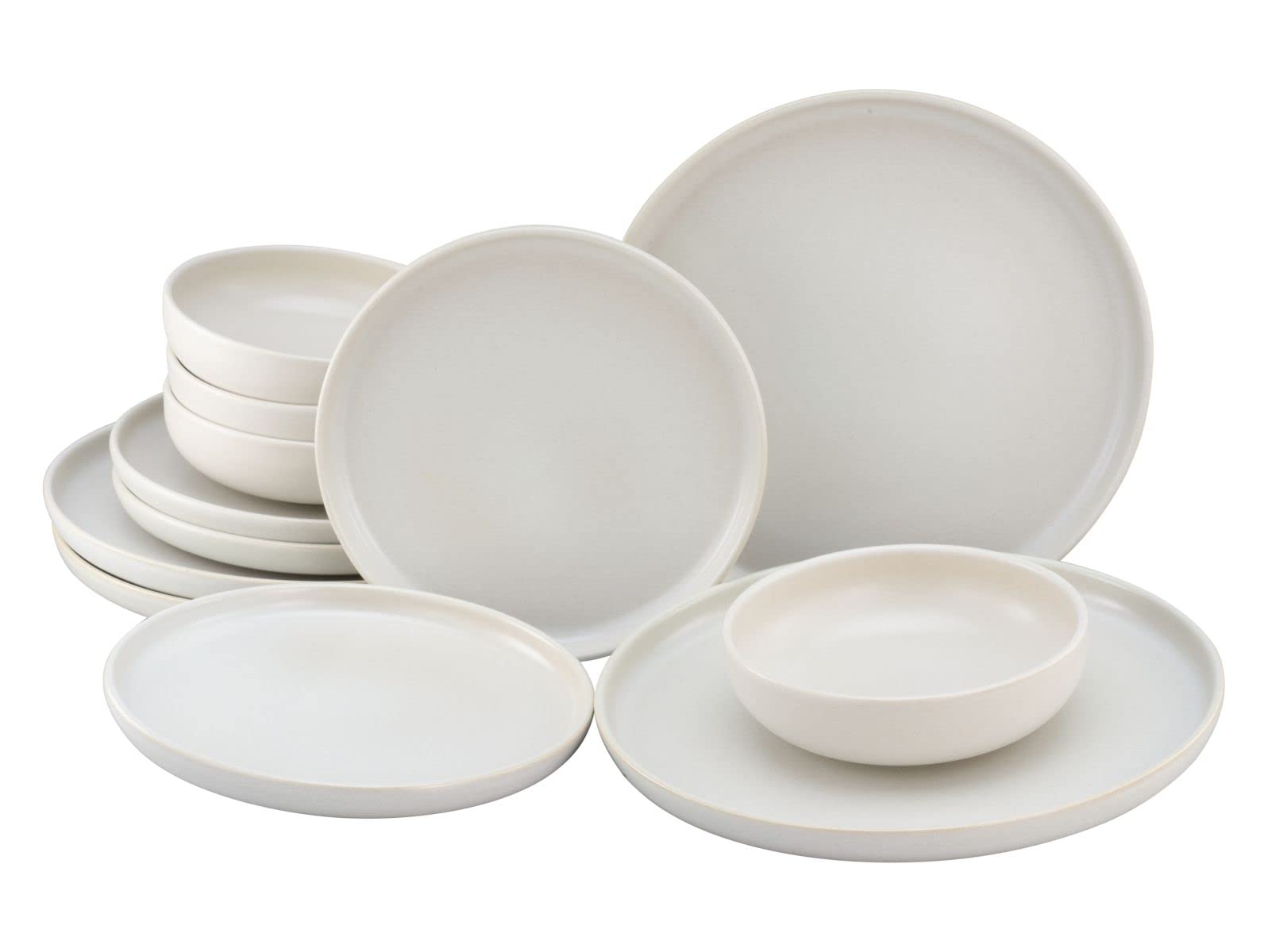 CreaTable, 33065, Serie Uno offwhite, 12-teiliges Geschirrset, Teller Set aus Steinzeug, spülmaschinen- und mikrowellengeeignet, Made in Portugal