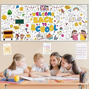 OHOME Back to School Giant Coloring Poster/Tablecloth - Back to School Decorations - 30 x 72 Inches Kindergarten School Supplies for Kids - Back to School Gifts for Kids - Banner Classroom Must Haves OHOME Back to School Giant Coloring PosterTablecloth Back to School Decorations 30 x 72 Inches Kindergarten School Supplies for Kids Back to School Gifts for Kids Banner Classroom Must Haves