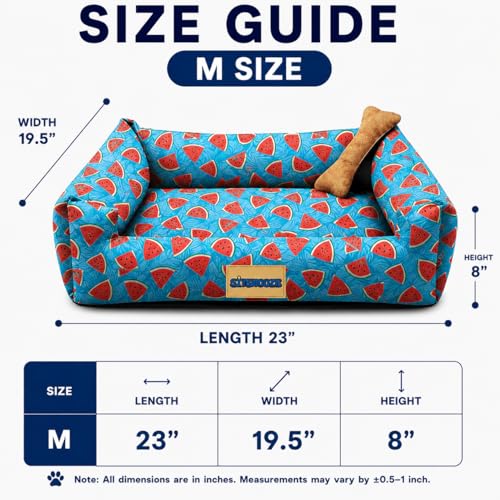 Image of SITSNOOZE Medium Dog Bed (5 to 10kg) for Beagle, Pug, French Bulldog - Extra Soft Washable Lounger Cushion, Orthopedic Mattress, Waterproof Anti-Slip Base Luxury Cotton Pet Bed (Print 20, M)