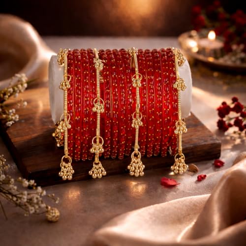 Image of Shining Diva Fashion 16 Pcs Trendy Stylish Glass & Kashmiri Ghungroo Bangles Set for Women & Girls | Traditional Festive Wedding Party Jewellery