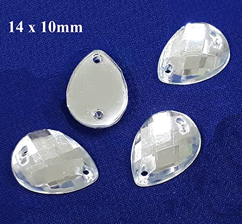 Perlin Set of 100 Sew On Rhinestone Gems for Sewing on Drops Set 14 x 10 mm Crystal Acrylic Stones Crystal Flatback for Garment Crafts Clothing and Bag Decoration - Image 2