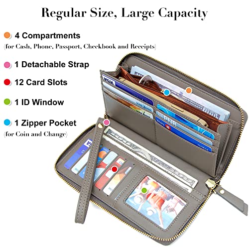 Image of VOCUS Womens Wallet RFID Blocking Zip Around Wallet PU Leather Large Travel Long Purse Credit Card Holder with Wristlet