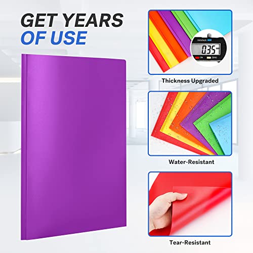Sooez 6 Pack Pocket Folder with Prongs, Heavy Duty Plastic Folders with Pockets and Prongs, Two Pocket Folders with Prongs, Colored Prong Folders for Schoolwork & Office, Letter Size A4,Bright