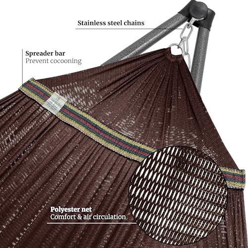 Image of Tranquillo Combo x2 Hammocks with Stand for Outside & Tree Straps, Heavy Duty Hammock with Stand 600lbs for Indoor Outdoor Patio Backyard, x2 Hammocks for 2 Person (Combo - Brown, Medium)