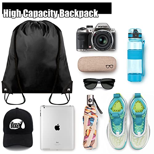 Drawstring Backpack Bulk 100Pcs Cinch Bag,Polyester Drawstring Bags for Gym Beach Sports Short Trip Party(Black)3