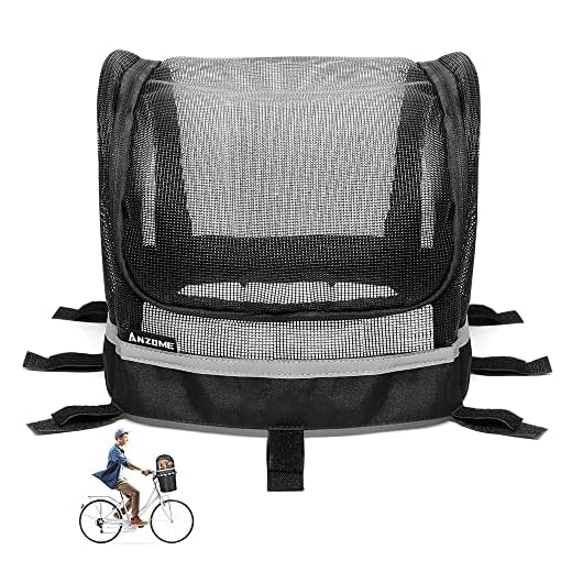 ANZOME Bike Basket Cover, Removable Safe Pet Cover for Bicycle Basket, Full Zip Opening Bicycle Basket Pet Cover Easily Put in & Take Out Your Small Pet Breathable Net Cover for Dog Bike Basket