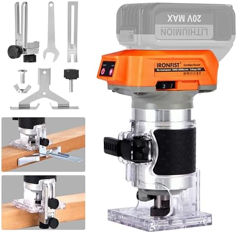 IRONFIST Cordless Palm Router for DEWALT 20V MAX Battery, Wood Trimmer Woodworking Trimmer Brushless Motor 6 Speeds Adjustable 1/4
