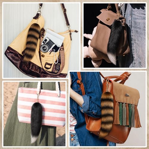 Image of Ferreve 2 /4 /6 /8 Pcs Fluffy Therian Tail Keychain Soft Fox Fur Tail Keychain for Women Handbag Cosplay Costume 2 Sizes