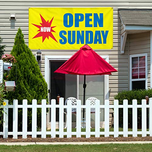 Vinyl Banner Multiple Sizes Now Open Sunday Business Business Outdoor Weatherproof Industrial Yard Signs Blue 6 Grommets 36X72Inches #TOP2