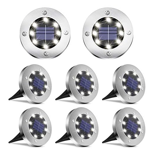 Solar Lights Outdoor, 8LED Solar Ground Lights Waterproof for Path Yard Landscape Outdoor Garden Solar Lights White 8PACK