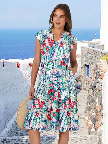 Image of ANRABESS Womens Summer Dress Ruffle Sleeve V Neck Midi Dresses Fashion Casual Fit Flowy Tiered Boho Beach Vacation Sundress