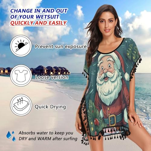 Christmas Art Santa Claus Women's Beach Cover Up Chiffon Tassel Swimwear Swimsuit Coverups for Girl4