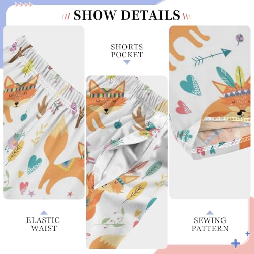 Fox with Feather Boys Long Pants Soft Trousers Elastic Waist Kids Lounge Bottoms with Pockets S-XL4