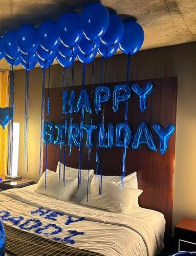 Image of Blue Happy Birthday Balloon Banner, 16 Inch Blue Happy Birthday Foil Balloons, Classic Letter Balloons Sign for Men and Boys, HBD Party Decorations, Photo Backdrop Supplies
