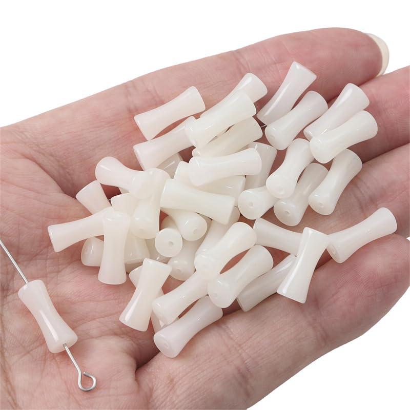 50pcs,Chinese bamboo beads with holes twigs imitation jade,DIY craft beads for cell phone chains bracelets necklaces earrings hair bands jewelry