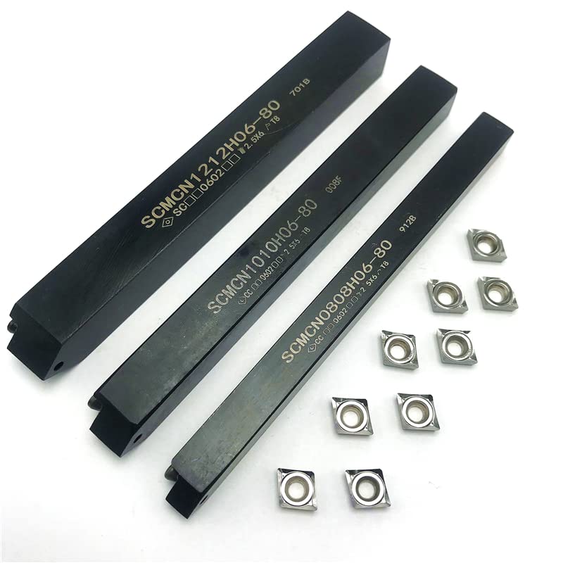SCMCN0808H06 SCMCN1010H06 SCMCN1212H06-80 Internal Turning Tool Holder+CCMT060204 Carbide Insert Cutting Tool CNC Turning Insert(SCMCN1212H06-80,CCGT060208 AK H01)