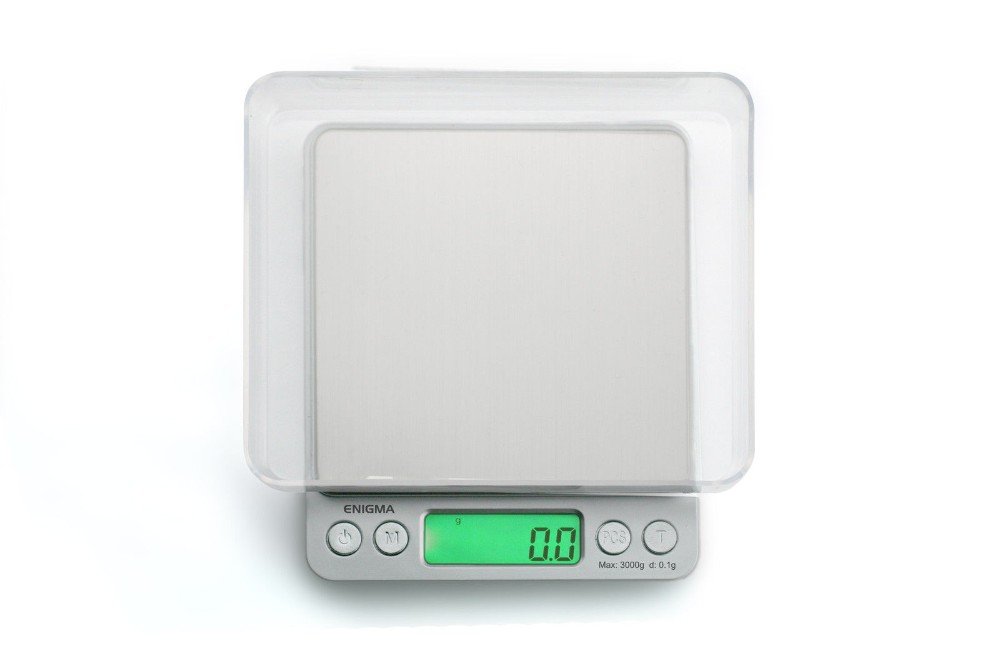 Enigma Digital Coffee Scale - (3000g x 0.1g Silver) Digital Food Scale - Coffee Weight Scale - High Precision Scale - Automatic Counting Scale - Digital Kitchen Scale - Espresso Scale