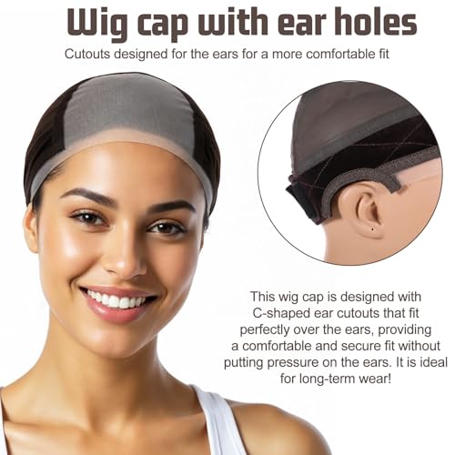 Josojoou Lace Wig Cap for Women Glueless Wig Grip Cap with 4x5 Transparent Lace Wig Caps Non-Slip Adjustable Wig Grip Cap with Grip Band for Keeping Wigs In Place