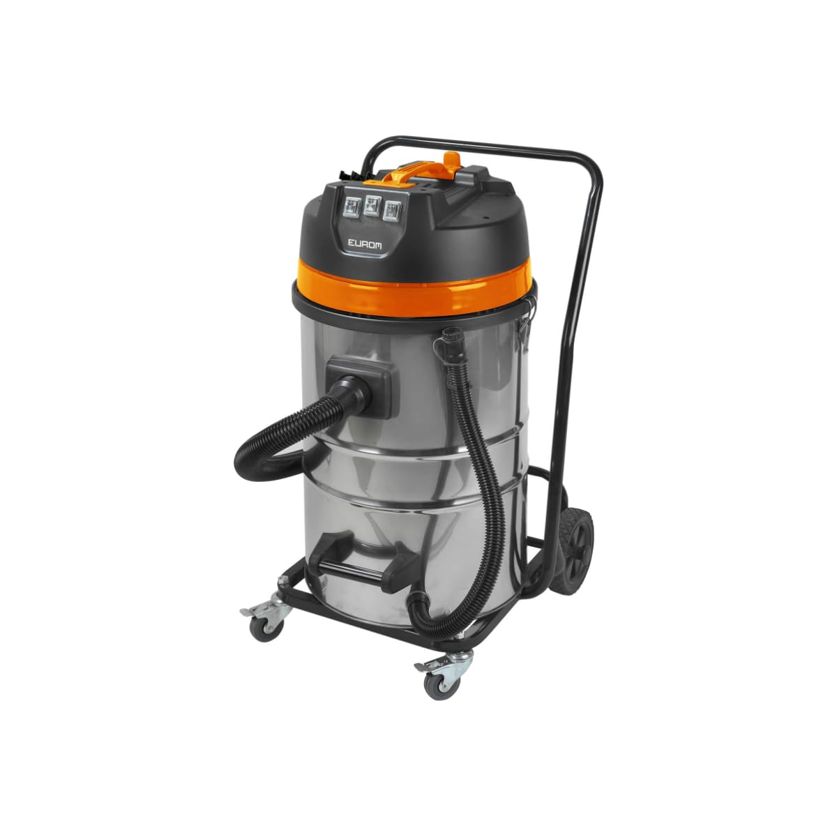 Euromac Force 3080 3000W Negro, Naranja, Acero inoxidable - Aspiradora (3000 W, Negro, Naranja, Acero inoxidable, Seca y húmeda, 83 dB, 5 m, 22,8 kg)