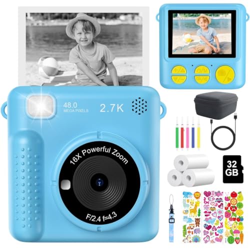 Appareil Photo Enfant instantanée– Écran 2.4, Impression Thermique 12MP, Camera Enfant 1080p avec Filtres Selfie Flash USB, Appareil Photo Enfant- Carte 32 Go, Cadeau Fille 10, 12 Ans, Jouet garçon.