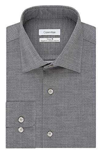 Calvin Klein メンズ ドレスシャツ レギュラーフィット ノンアイロン ストレッチ 無地 US サイズ: 16.5" Neck 32"-33" Sleeve (Large) カラー: グレイ