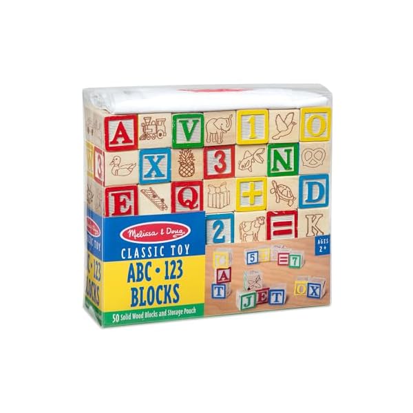 Melissa & Doug Deluxe Wooden ABC/123 1-Inch Blocks Set with Storage Pouch (50 pcs)