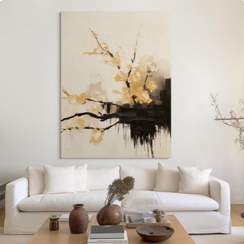 Tableau abstrait moderne peint à la main, toile prune premium 80x100 cm