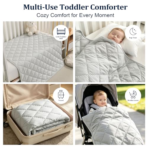 Image of BEDSUM Toddler Quilt 43x60, Microfiber Kids Quilt Toddler Bed, Light Grey | Lightweight Soft Comfort for Toddler Beds, Daycare, Preschool Naps, Boys Girls, Machine Washable All Season Toddler Comforter