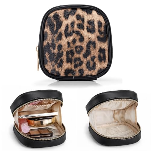 VLANDO Mini Makeup Bag for Purse,Slip-in Pocket,Leopard,Black