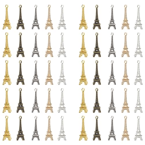 EXCEART 60 Pcs Mini Pendant Simulation Eiffel Tower Charms Hanging Pendant for DIY Jewelry Keyrchain Accessories (Random Color)