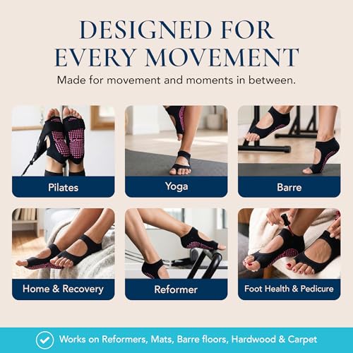 Image of Tucketts Allegro Toeless Pilates Socks with Grips for Women, Non-Slip Open-Toe Grip Socks, Yoga, Barre, Dance, Reformer, Home