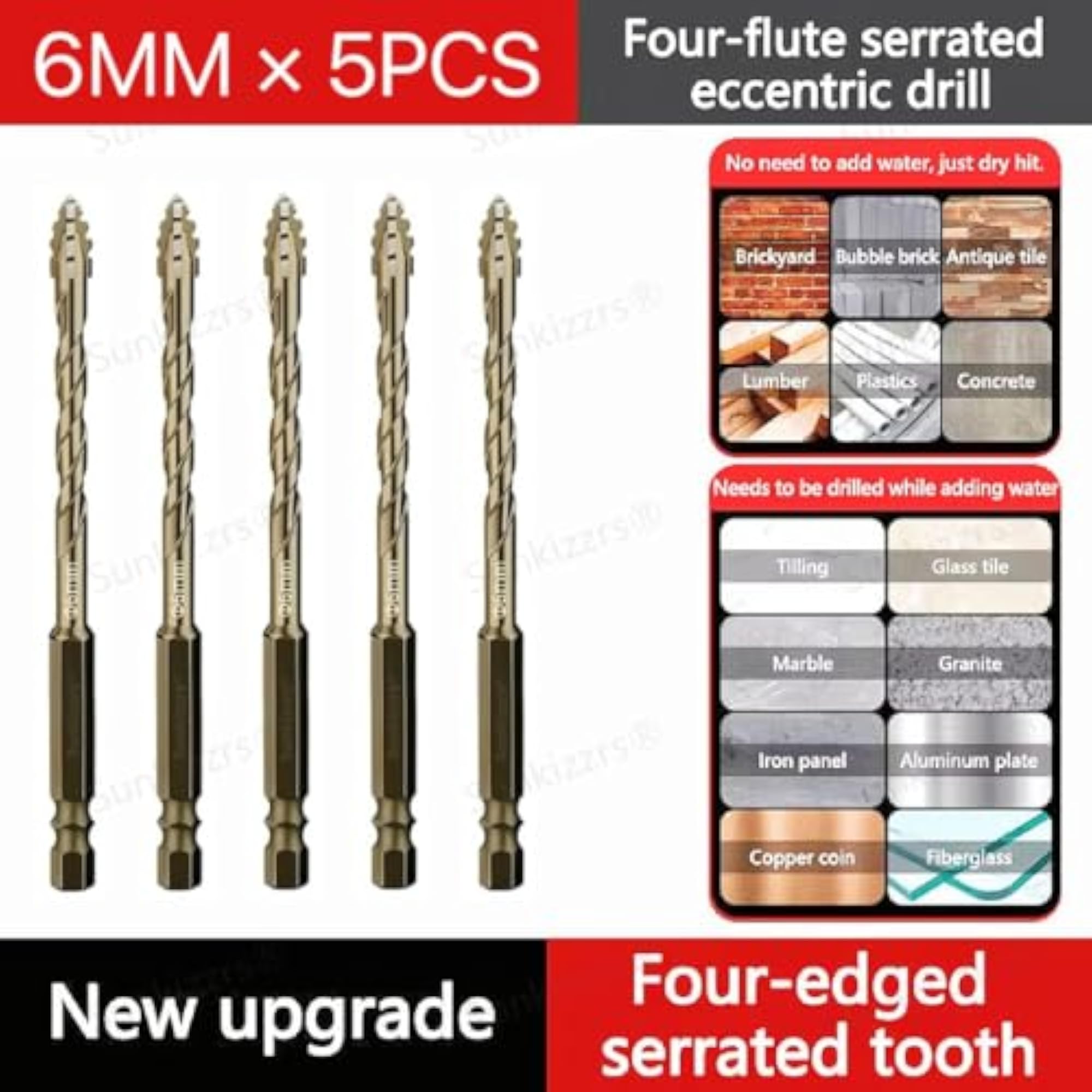 5-Pcs Hex Cross Sawtooth Tile Drill Bits Set