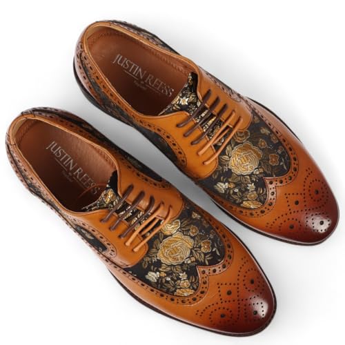 Men's Leather Floral Print Brogue Dress Shoes - Ross4