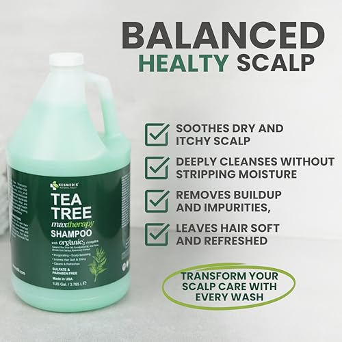 Image of KESMEDIK Tea Tree Shampoo Refill, 128 fl oz (1 Gallon), Clarifying Deep Clean for Buildup, Dandruff & Flakes, Refreshes Scalp, Sulfate-Free, Professional Salon, Gym & Hotel Supplies