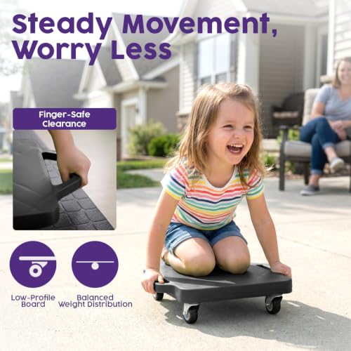 Hurtle Scooter Boards for Kids with Safety Handles, 2-Pack Heavy Duty Gym Floor Scooters with 360° Wheels for PE, Indoor Active Play, Support 200 lbs, Includes Cones & Tow Strap, Green & Black by Hurtle - Used condition - Image 3
