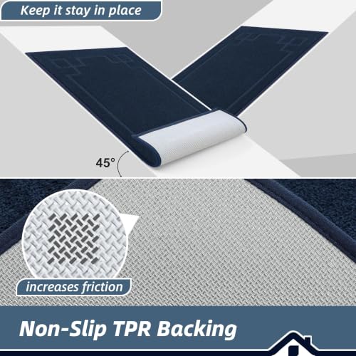 Image of BEQHAUSE Door Mat 32 inch x 48 inch, Non-Slip Door Mats Indoor Washable, Navy Blue