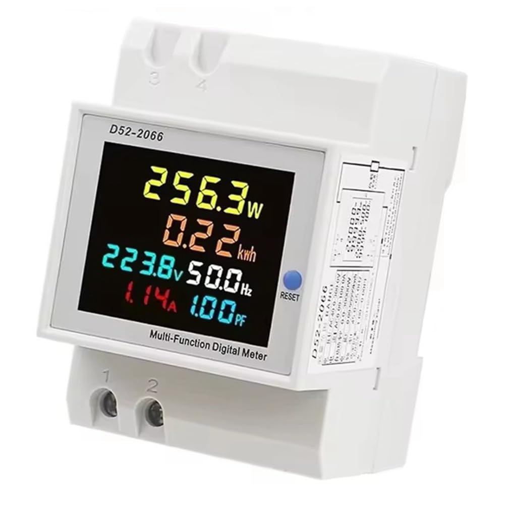Littimoon D52-2066 Meter Din Rail Electricity Usage Monitor 100A Voltmeter Ammeter Watt Kwh Frequency Power Meter
