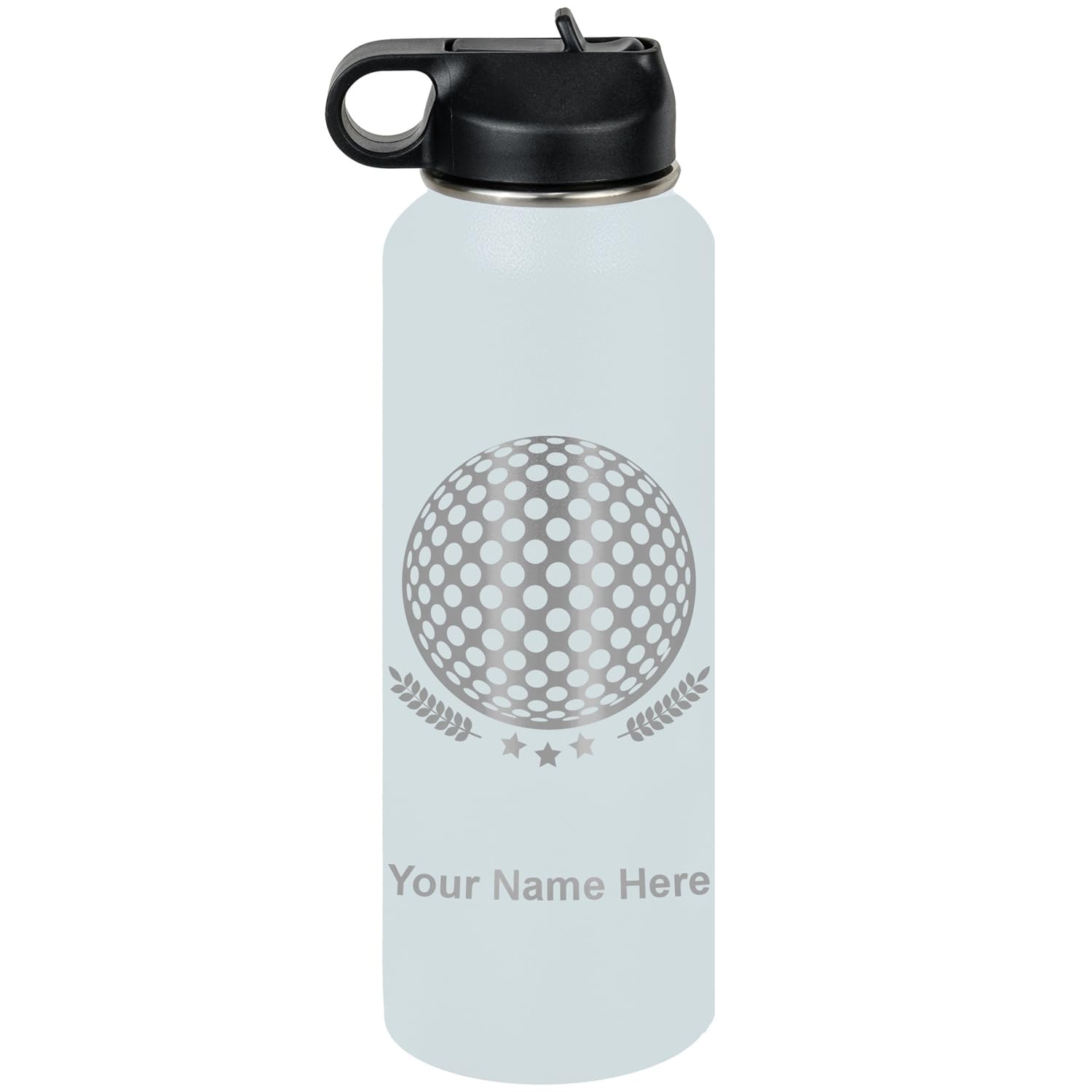 LaserGram Personalized Water Bottle, Golf Ball, Stainless Steel Double Wall Vacuum Insulated with Flip Top Straw, Custom Engraved Gift (40oz / 1180ml Light Blue)