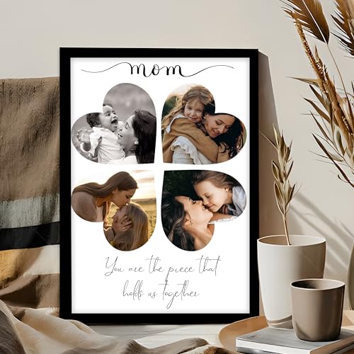 Image of Customized Mothers Day Gift for your Mom with 4 Photo Collage print, Mom Gifts Photo Frame With Photo Upload, Birthday, Couple, Parents (8.9x12.8 Inch)