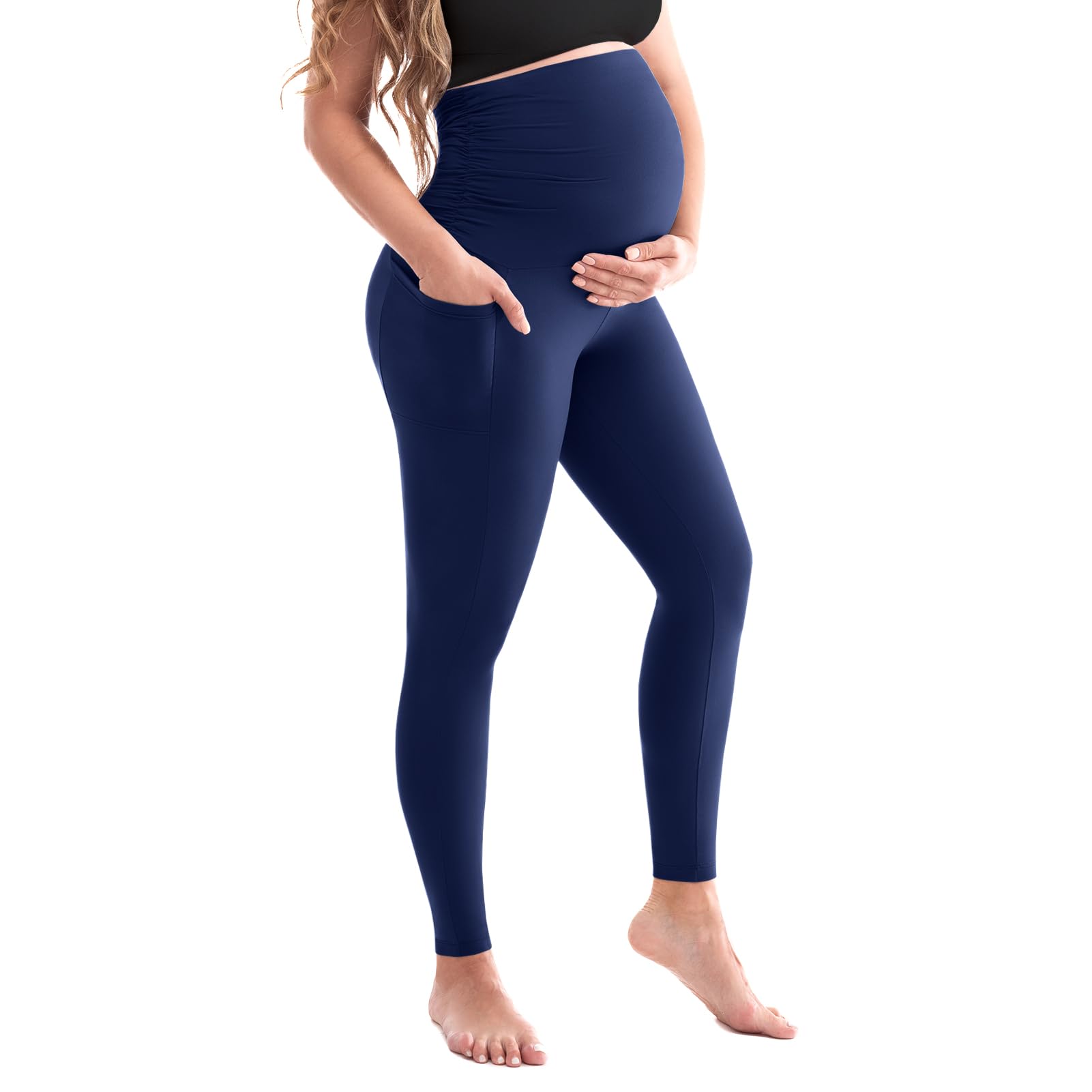 SINOPHANT Leggings de maternidad para mujer, cintura alta, pantalones de maternidad con bolsillos, opacos, suaves, elásticos, ropa de maternidad, hogar, yoga — view 10
