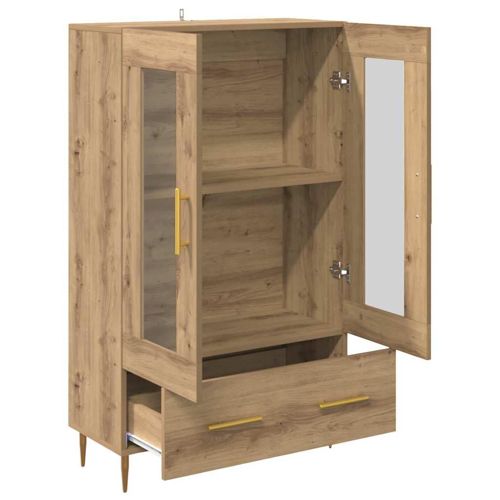 vidaXL Alacena con cajón Roble Artesanal 69,5 x 31 x 115 cm, Aparador Moderno, Armario Rectangular, con Puertas de Vidrio, ¡Organiza tu Sala fácil y con Estilo