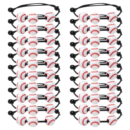 Honbay 20PCS Adjustable Black Braided Rope Bracelets Baseball Beads Bracelets Baseball Wristbands Inspirational Sports Ball Bracelets Sports Party Favors Sport Team Gifts