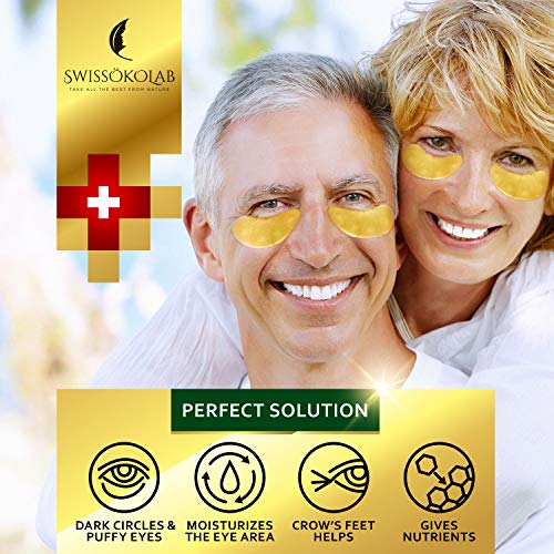 Swissökolab Under Eye Patches For Puffy Eyes 24K Gold Eye Mask For Dark Circles And Puffiness Collagen Eye Gel Pads Moisturizing & Reducing Wrinkles Anti-Aging Hyaluronic Acid (Package May Vary) #TOP3