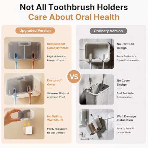 Image of HASTHIP Wall Mounted Toothbrush Holder with Cover 2 Slot Organizer