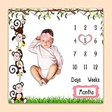 PHMOJEN Baby Monthly Milestone Blanket, Spring Woodland Funny Monkeys Age Blanket for Nursery, Unise