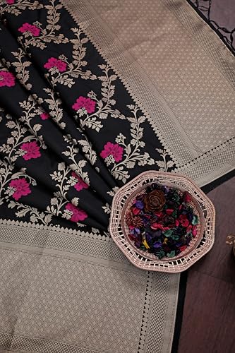 Image of DEVANGI Women's Woven Jacquard Banarasi Silk Printed Dupatta /Chunni with Meena Work, Width 1 Meter, Length 2.5 Meter