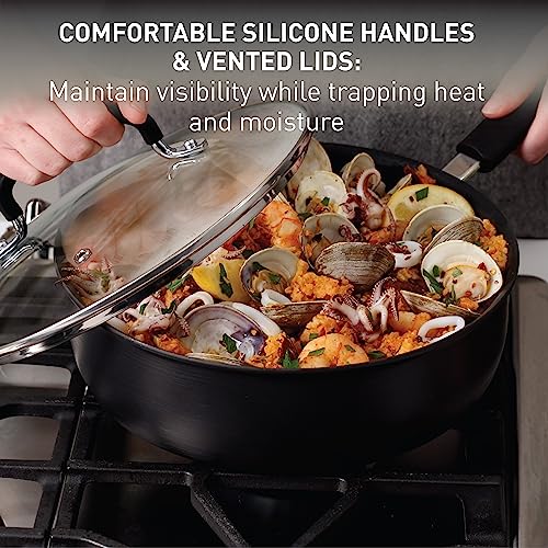 T-fal Ultimate Hard Anodized Nonstick Pots and Pans Set 14 Piece, Oven Broiler Safe 400F, Kitchen Cooking Set w/Fry Pans, Saucepans, Griddle, Dutch Oven, Dishwasher Safe, Cookware, Onyx by T-Fal - Image 6