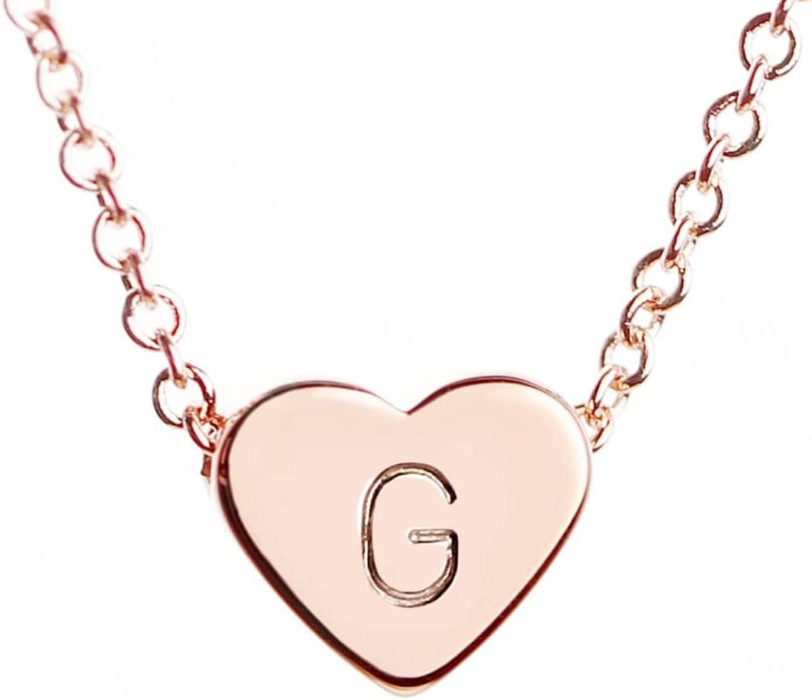 MignonandMignon Rose Gold Heart Necklace Initial Necklace Mother's Day Gift Bridesmaid Gift Graduation for Her (G) - FHN
