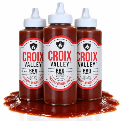 Croix Valley Hickory Brown Sugar BBQ Sauce – 3 Pack (11 oz Plastic Bottles) – Rich Brown Sugar Sweetness with Smokey Hickory – Gluten-Free, No MSG, No High Fructose Corn Syrup – Sweet & Smokey Barbecue