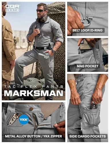 Image of CQR Men's Flex Ripstop Tactical Pants, Water Resistant Stretch Cargo Pants, Lightweight EDC Hiking Work Pants